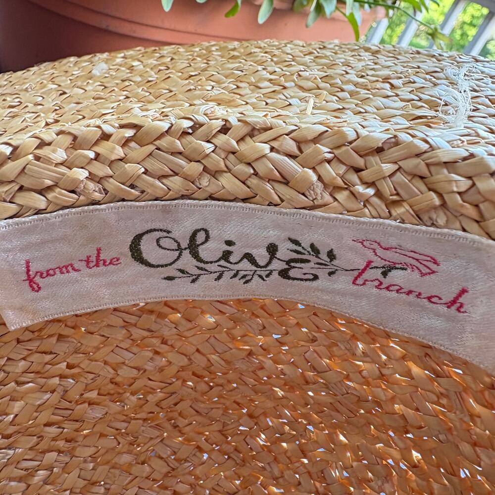 Vintage Olive Branch Woven Straw Sun Hat Shell Accent Tan Size M - Picture 5 of 6